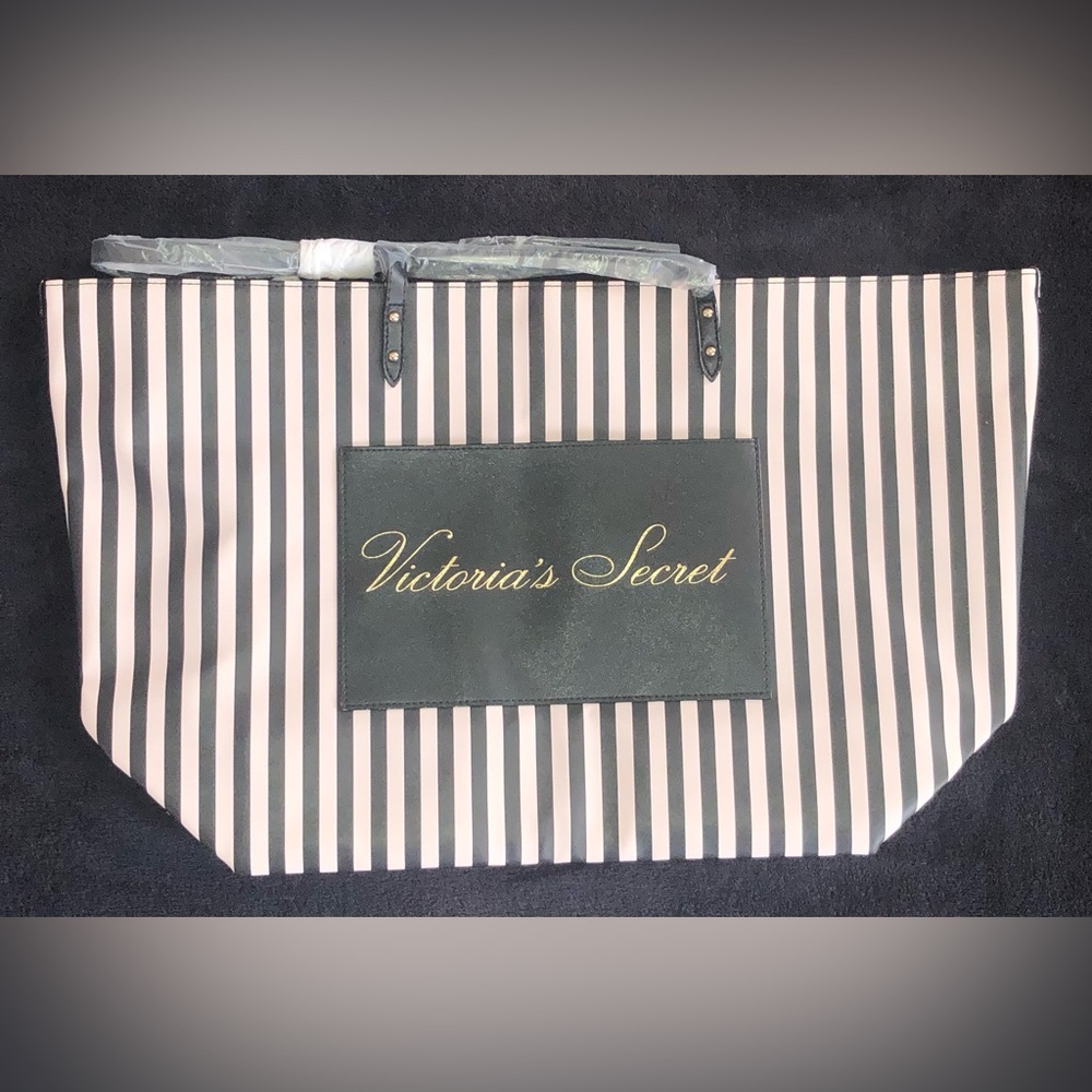 Victoria's Secret Pink & Black Striped Large Tote Duffle Bag NWT